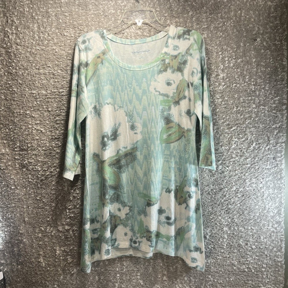 Soft Surroundings 3/4 Sleeve Large Tunic Top‎ Artsy Bohemian Vacation USA Made